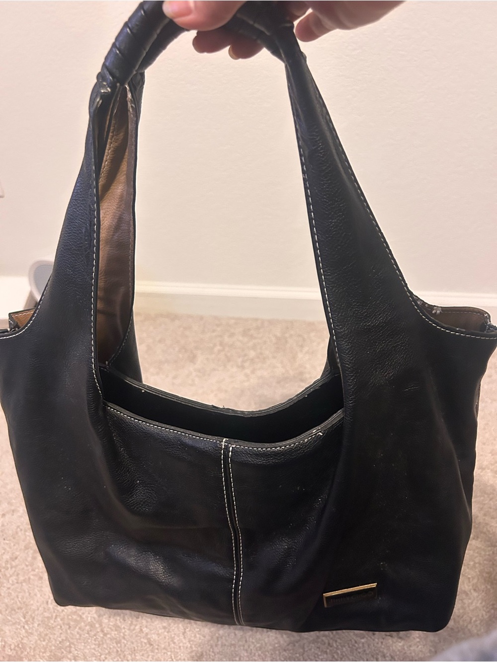 Jimmy Choo Black Leather Shoulder Bag with Contrast Stitching